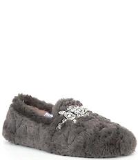 Free People Slumber Party Rhinestone Ornamented Faux Fur Slippers