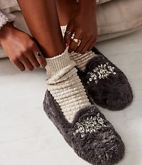 Free People Slumber Party Rhinestone Ornamented Faux Fur Slippers