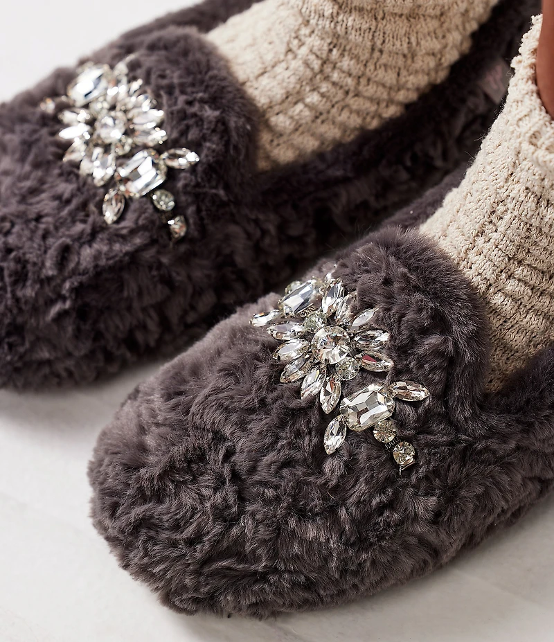Free People Slumber Party Rhinestone Ornamented Faux Fur Slippers