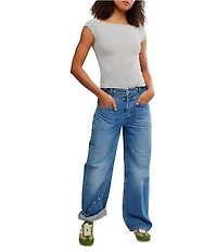 Free People So Soft Seamless Boat Neck Cap Sleeve Modal Tee