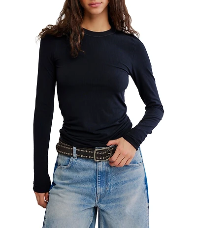 Free People So Soft Seamless Ribbed Crew Neck Long Sleeve Top