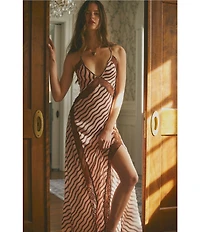 Free People Some Kind of Love Sleeveless V-Neck Woven Satin Striped Maxi Slip