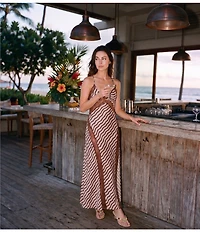 Free People Some Kind of Love Sleeveless V-Neck Woven Satin Striped Maxi Slip