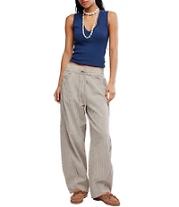Free People Something Good Micro Stripe Pull-On Barrel Leg Pants