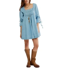 Free People Sonora Square-Neck Long Sleeve Denim Mini Dress