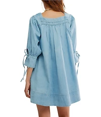 Free People Sonora Square-Neck Long Sleeve Denim Mini Dress