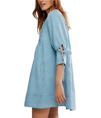 Free People Sonora Square-Neck Long Sleeve Denim Mini Dress