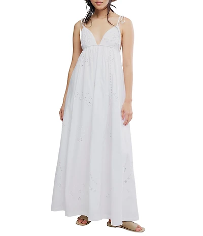 Free People Sorrento Stroll Cutwork V-Neck Sleeveless Empire Waist Maxi Dress