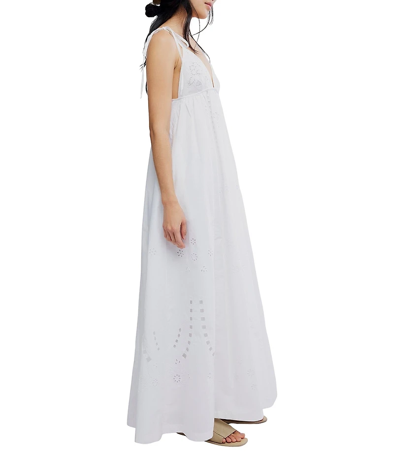 Free People Sorrento Stroll Cutwork V-Neck Sleeveless Empire Waist Maxi Dress