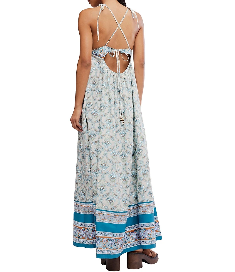 Free People Sorrento Stroll Printed V-Neck Sleeveless Empire Waist Maxi Dress