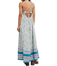 Free People Sorrento Stroll Printed V-Neck Sleeveless Empire Waist Maxi Dress