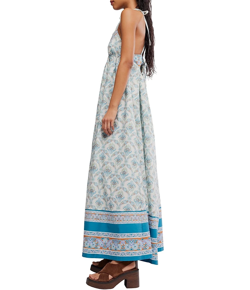Free People Sorrento Stroll Printed V-Neck Sleeveless Empire Waist Maxi Dress