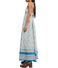 Free People Sorrento Stroll Printed V-Neck Sleeveless Empire Waist Maxi Dress