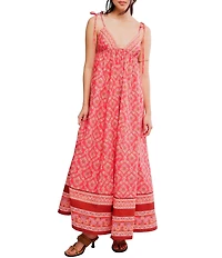 Free People Sorrento Stroll Printed V-Neck Sleeveless Empire Waist Maxi Dress
