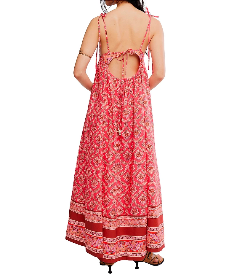 Free People Sorrento Stroll Printed V-Neck Sleeveless Empire Waist Maxi Dress