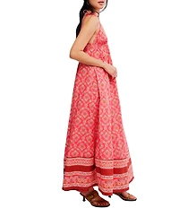 Free People Sorrento Stroll Printed V-Neck Sleeveless Empire Waist Maxi Dress