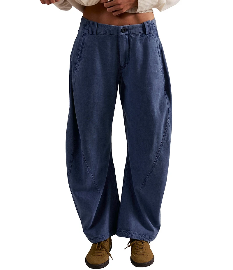 Free People Spotlight Washed Low Rise Barrel Leg Chino Trouser Pants