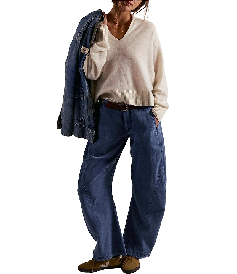 Free People Spotlight Washed Low Rise Barrel Leg Chino Trouser Pants