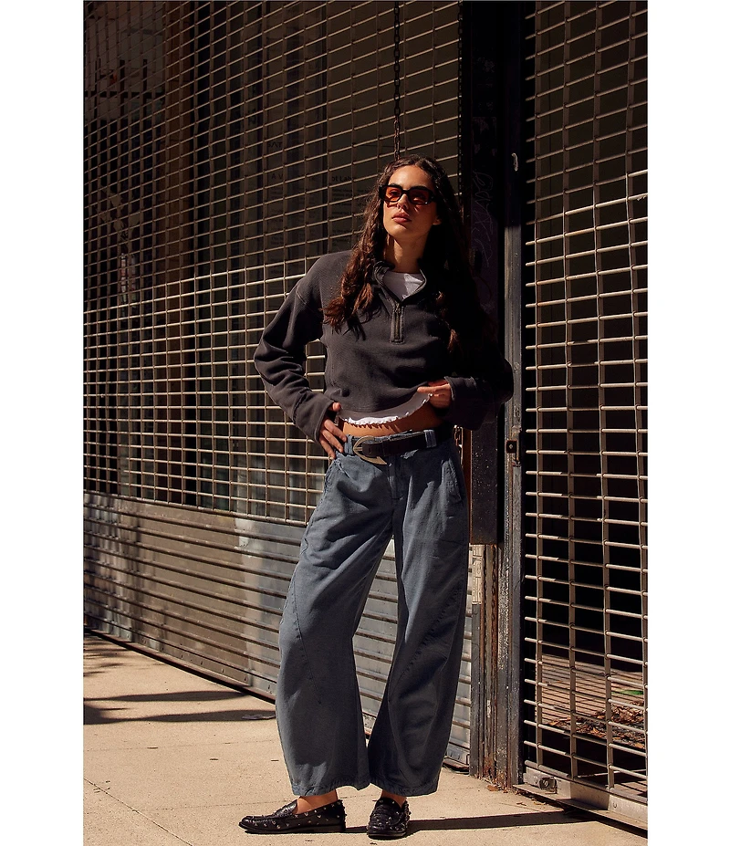 Free People Spotlight Washed Low Rise Barrel Leg Chino Trouser Pants