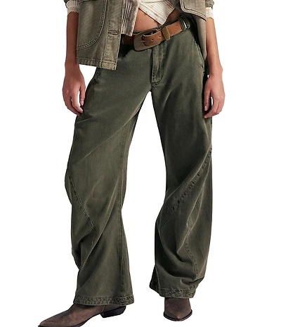 Free People Spotlight Washed Low Rise Barrel Leg Chino Trouser Pants