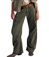 Free People Spotlight Washed Low Rise Barrel Leg Chino Trouser Pants