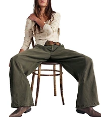 Free People Spotlight Washed Low Rise Barrel Leg Chino Trouser Pants