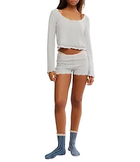 Free People Spring Break Long Sleeve Scoop Neck Shorty Lounge Sleep Set