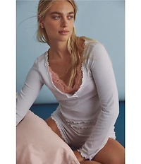 Free People Spring Break Long Sleeve Scoop Neck Shorty Lounge Sleep Set