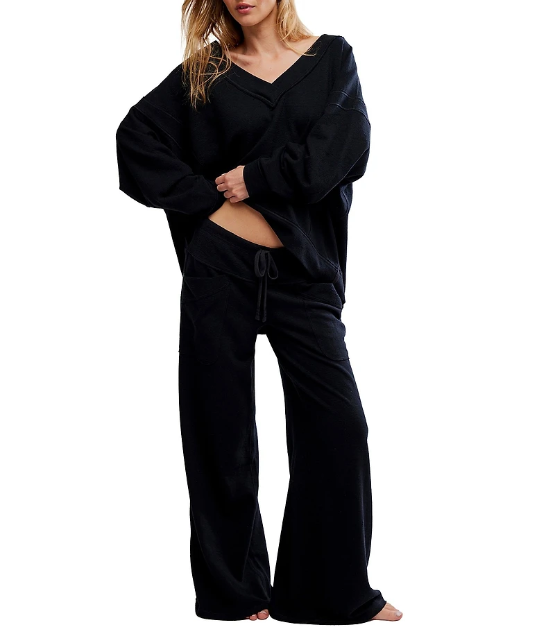 Free People Staycation Long Sleeve V-Neck Oversized Pullover