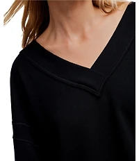 Free People Staycation Long Sleeve V-Neck Oversized Pullover