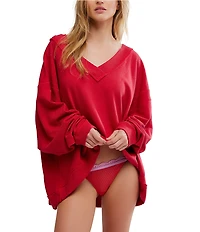 Free People Staycation Long Sleeve V-Neck Oversized Pullover