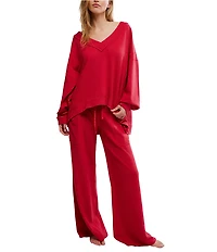 Free People Staycation Long Sleeve V-Neck Oversized Pullover