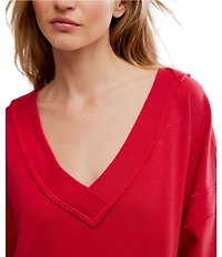 Free People Staycation Long Sleeve V-Neck Oversized Pullover