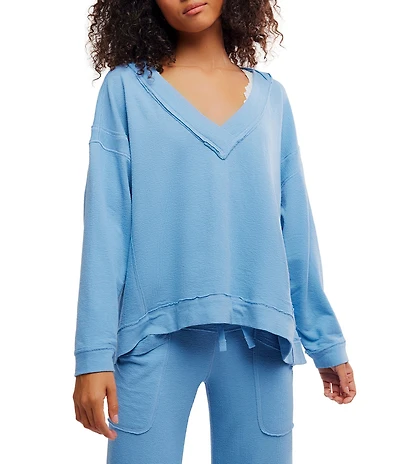 Free People Staycation Coordinating Long Sleeve V-Neck Oversized Pullover