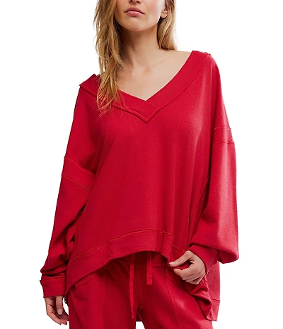 Free People Staycation Long Sleeve V-Neck Oversized Pullover