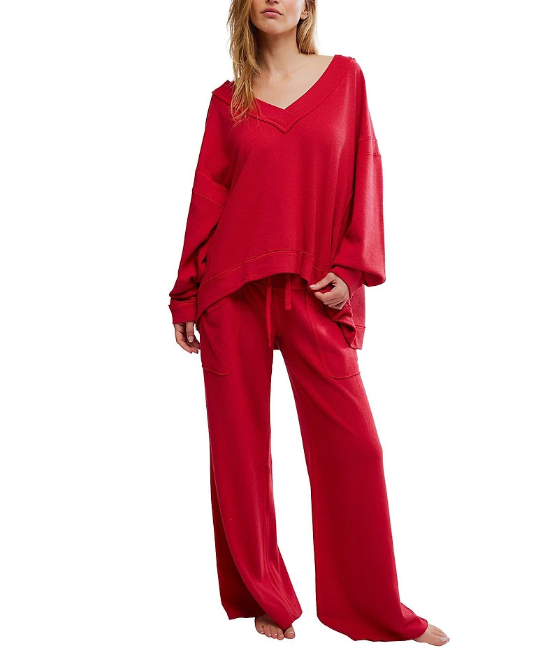 Free People Staycation Long Sleeve V-Neck Oversized Pullover