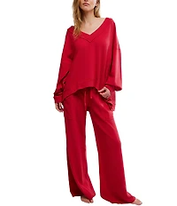 Free People Staycation Long Sleeve V-Neck Oversized Pullover