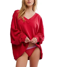 Free People Staycation Long Sleeve V-Neck Oversized Pullover