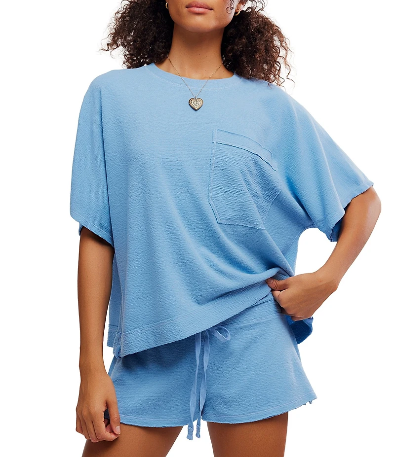 Free People Staycation Short Sleeve Crew Neck Knit Lounge Sleep Top