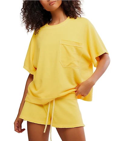 Free People Staycation Short Sleeve Crew Neck Knit Lounge Sleep Top