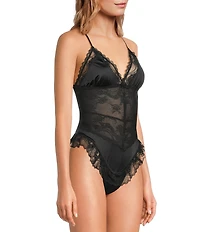 Free People Staying Home Satin & Lace V-Neck Bodysuit