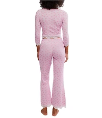 Free People Stolen Dance Bow Print 3/4 Sleeve Henley Top & Pant Knit Pajama Set