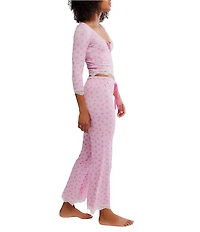 Free People Stolen Dance Bow Print 3/4 Sleeve Henley Top & Pant Knit Pajama Set