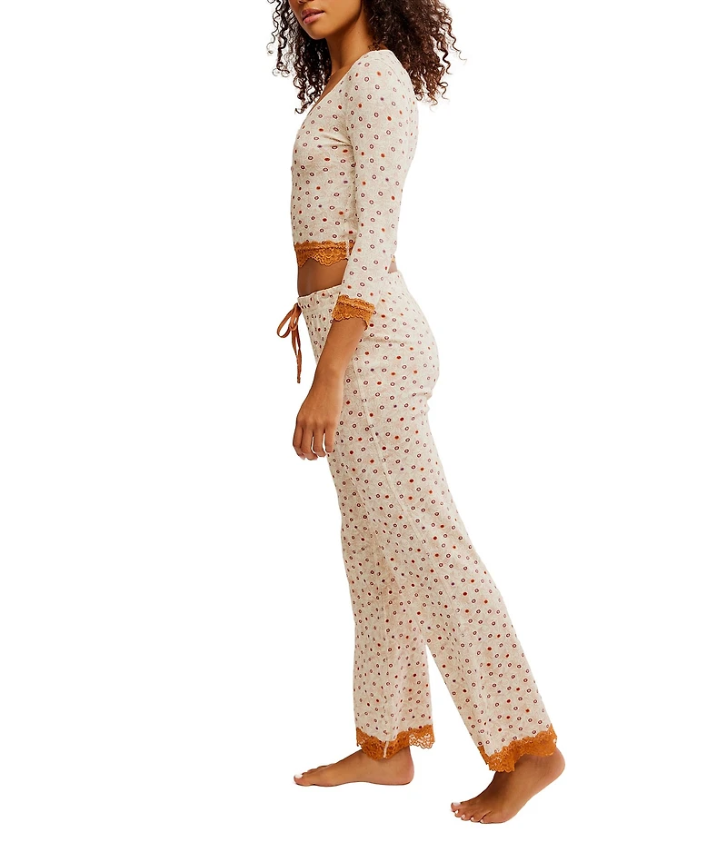 Free People Stolen Dance Knit 3/4 Sleeve Henley Top & Pant Floral Pajama Set