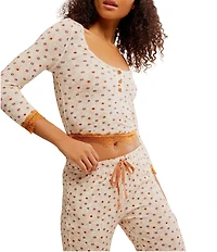 Free People Stolen Dance Knit 3/4 Sleeve Henley Top & Pant Floral Pajama Set