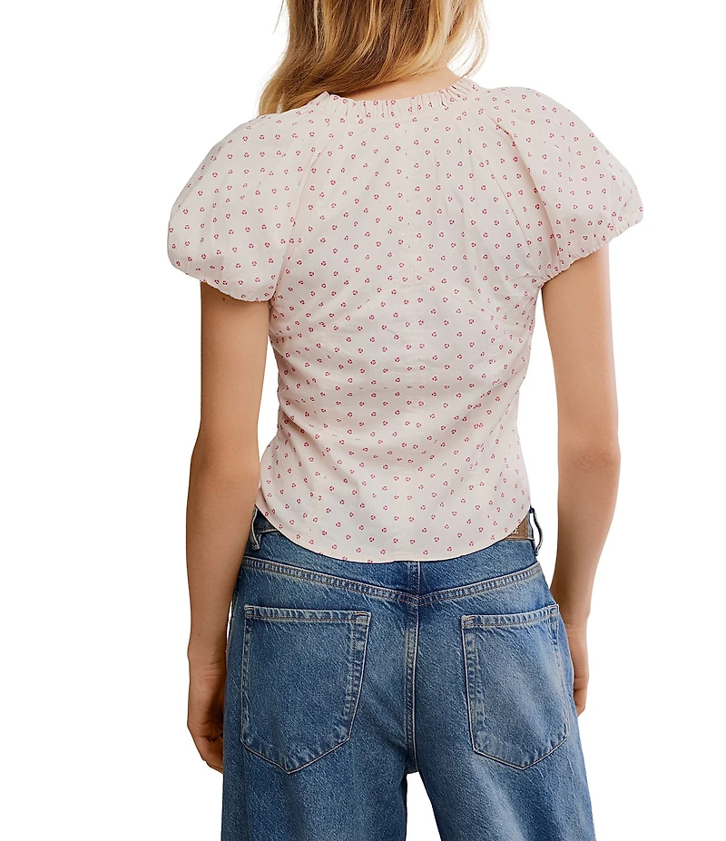 Free People Summer Printed Sweetheart Neck Short Sleeve Button Front Blouse