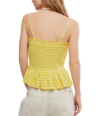 Free People Sundance Gingham Print Square Neck Sleeveless Peplum Hem Tank Top