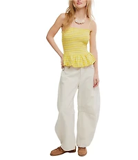 Free People Sundance Gingham Print Square Neck Sleeveless Peplum Hem Tank Top