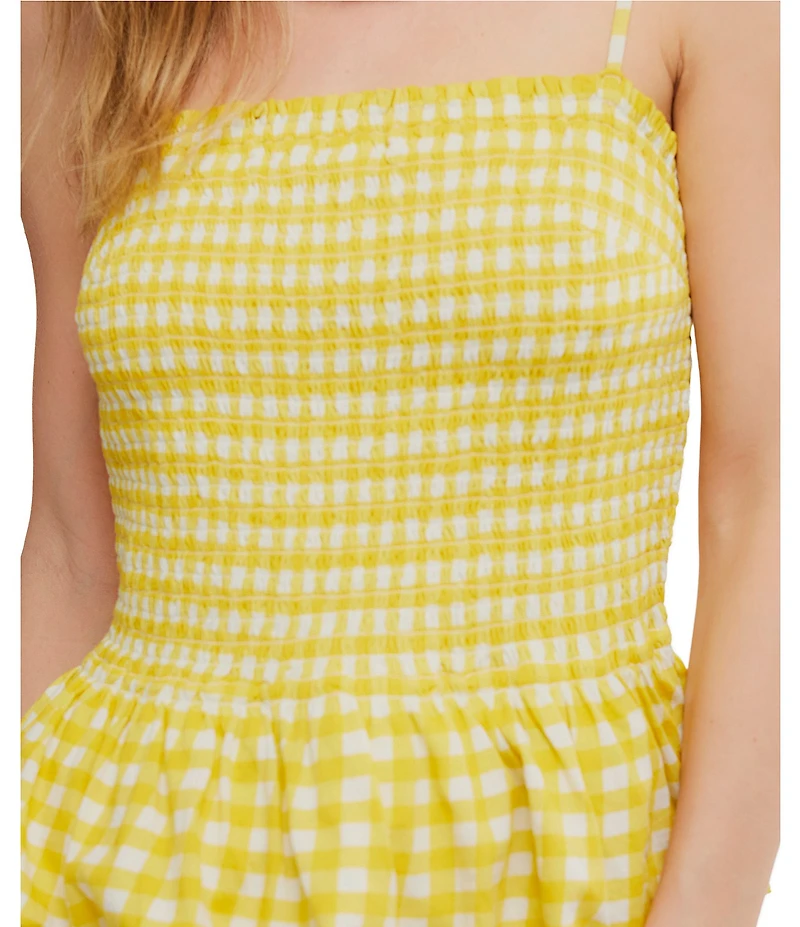 Free People Sundance Gingham Print Square Neck Sleeveless Peplum Hem Tank Top
