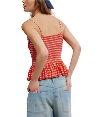 Free People Sundance Gingham Print Square Neck Sleeveless Peplum Hem Tank Top